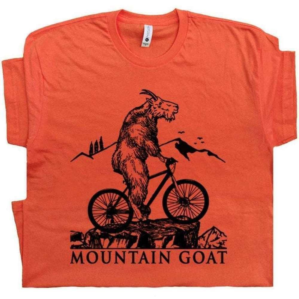 Mountain Bike Cool Mountain Goat Riding Biking Retro T Shirt